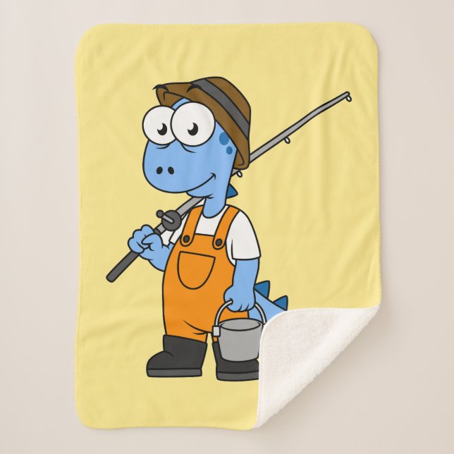 Illustration Of An Allosaurus Fisherman. Sherpa Blanket (Front)