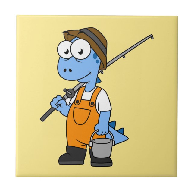 Illustration Of An Allosaurus Fisherman. Tile (Front)