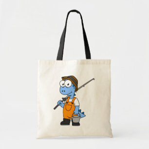 Illustration Of An Allosaurus Fisherman. Tote Bag