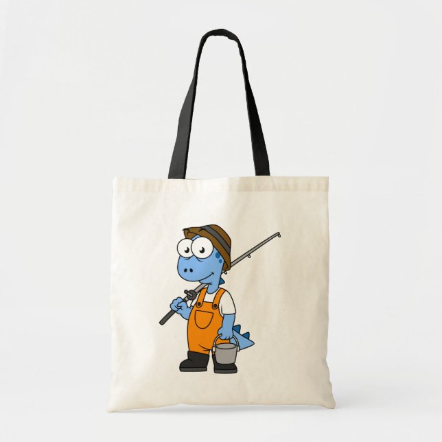 Illustration Of An Allosaurus Fisherman. Tote Bag (Front)