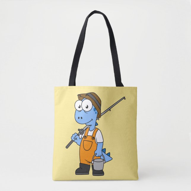 Illustration Of An Allosaurus Fisherman. Tote Bag (Front)