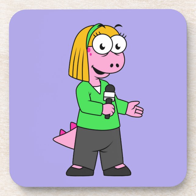 Illustration Of An Allosaurus News Reporter. Coaster (Front)