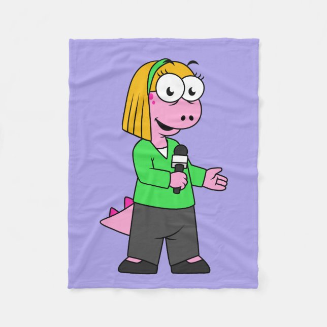 Illustration Of An Allosaurus News Reporter. Fleece Blanket (Front)