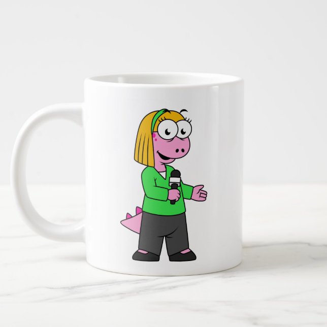 Illustration Of An Allosaurus News Reporter. Large Coffee Mug (Left)
