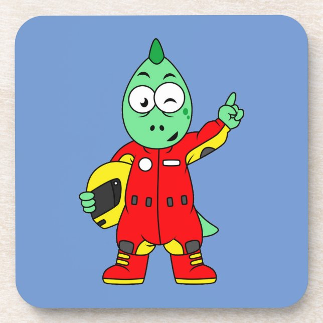 Illustration Of An Allosaurus Race Car Driver. Coaster (Front)