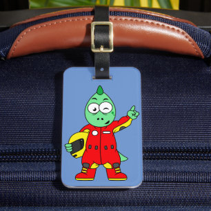 Illustration Of An Allosaurus Race Car Driver. Luggage Tag