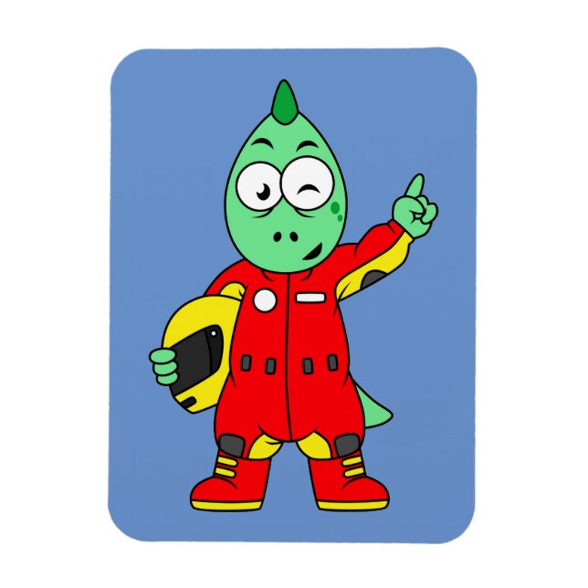 Illustration Of An Allosaurus Race Car Driver. Magnet (Vertical)