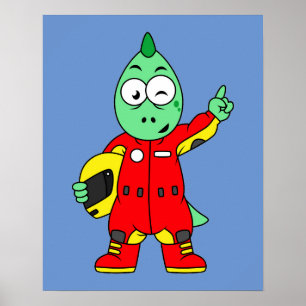 Illustration Of An Allosaurus Race Car Driver. Poster