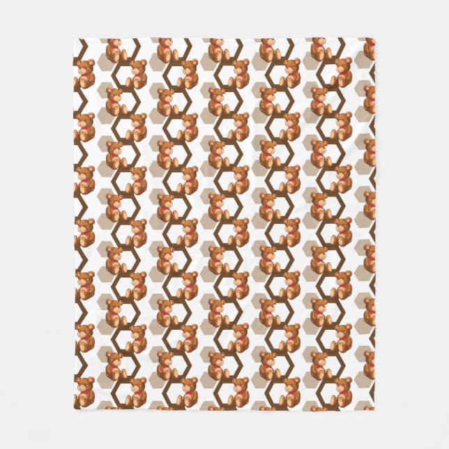 illustration of an array of teddy bear on white fleece blanket (Front)