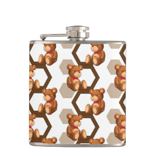illustration of an array of teddy bear on white hip flask