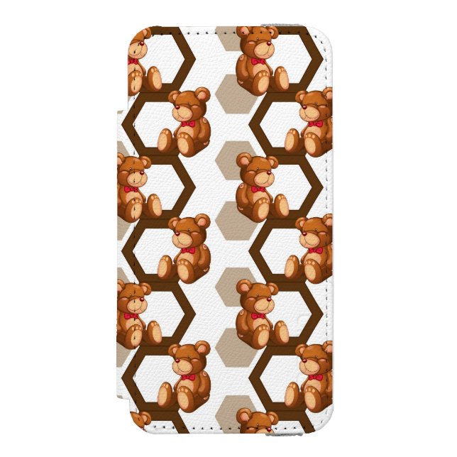 illustration of an array of teddy bear on white incipio iPhone wallet case (Folio Front)