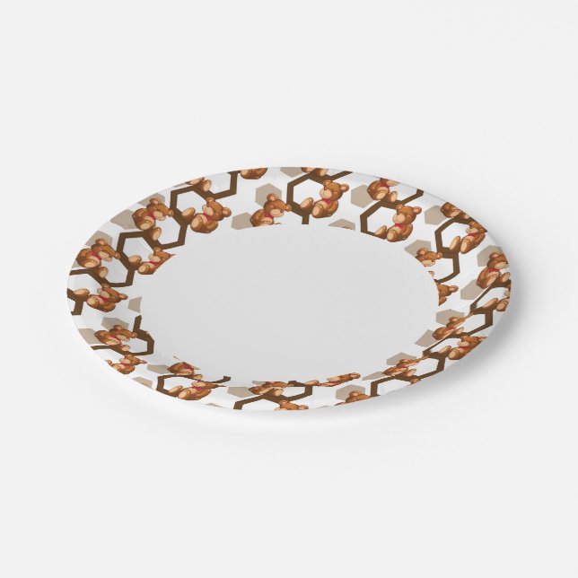 illustration of an array of teddy bear on white paper plate (Angled)