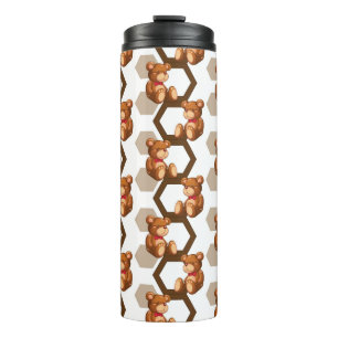 illustration of an array of teddy bear on white thermal tumbler
