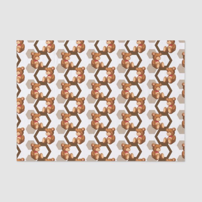 illustration of an array of teddy bear on white tissue paper (Front)