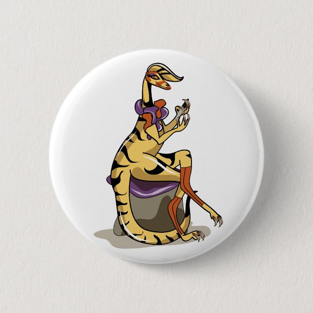 Illustration Of An Iguanodon Polishing Her Nails. 6 Cm Round Badge (Front)