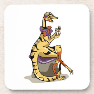 Illustration Of An Iguanodon Polishing Her Nails. Coaster