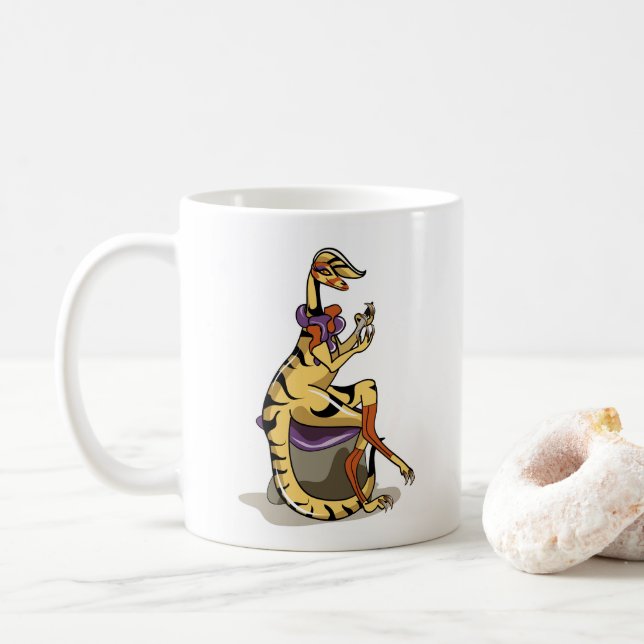 Illustration Of An Iguanodon Polishing Her Nails. Coffee Mug (With Donut)
