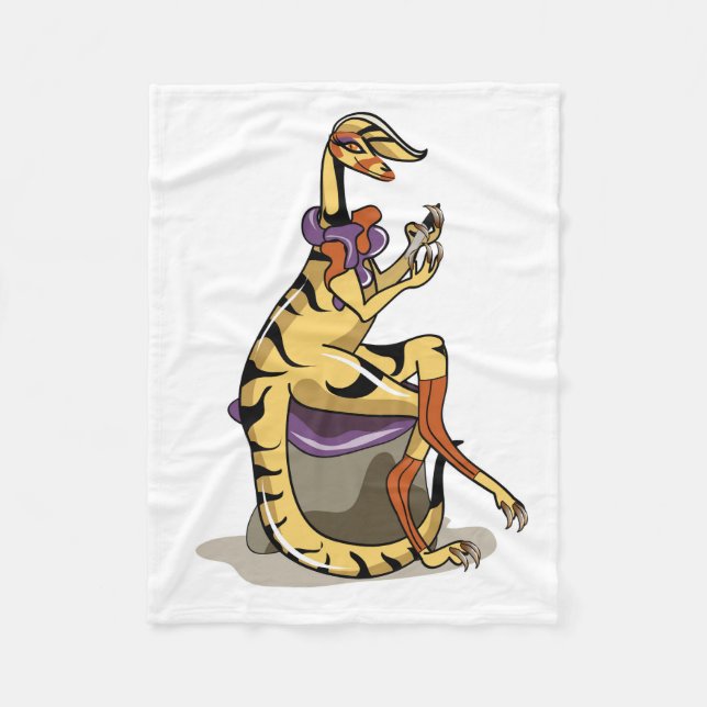 Illustration Of An Iguanodon Polishing Her Nails. Fleece Blanket (Front)