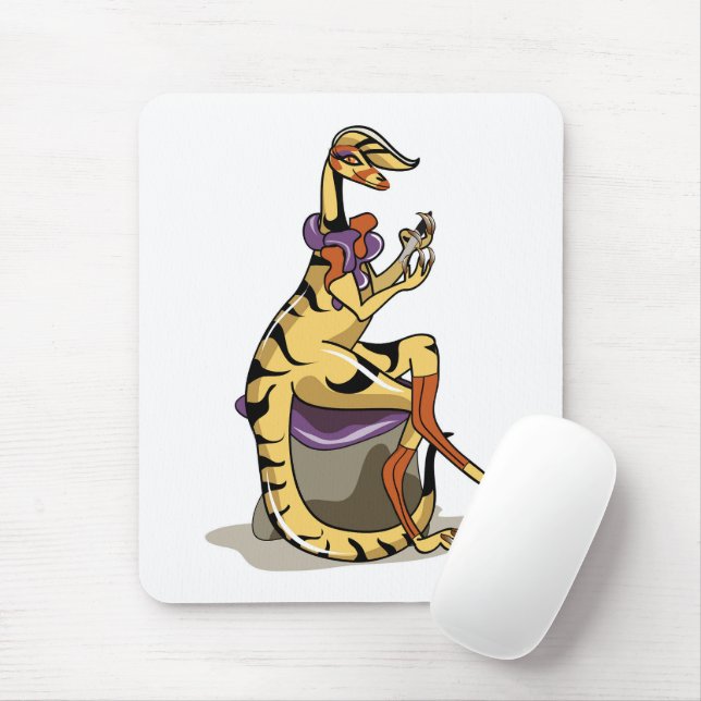Illustration Of An Iguanodon Polishing Her Nails. Mouse Mat (With Mouse)