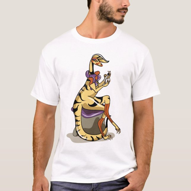 Illustration Of An Iguanodon Polishing Her Nails. T-Shirt (Front)