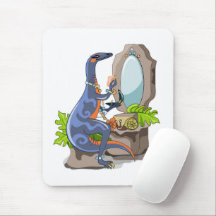 Illustration Of An Iguanodon Putting On Make-Up. Mouse Mat