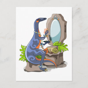 Illustration Of An Iguanodon Putting On Make-Up. Postcard
