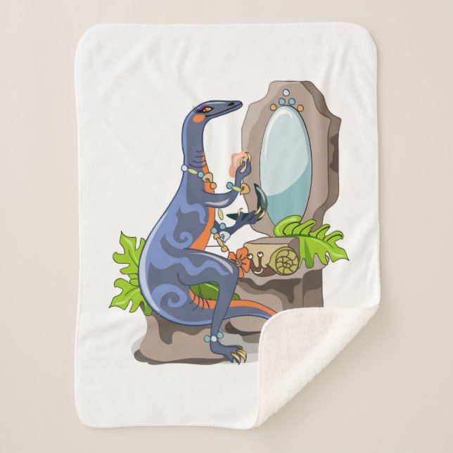 Illustration Of An Iguanodon Putting On Make-Up. Sherpa Blanket (Front)