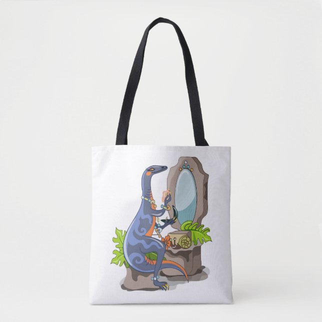 Illustration Of An Iguanodon Putting On Make-Up. Tote Bag (Front)