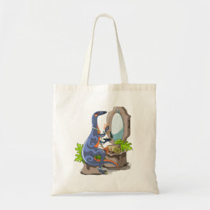Illustration Of An Iguanodon Putting On Make-Up. Tote Bag
