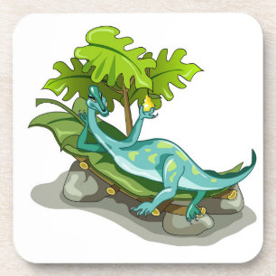 Illustration Of An Iguanodon Sunbathing. Coaster
