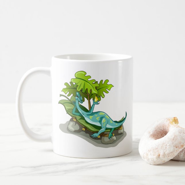 Illustration Of An Iguanodon Sunbathing. Coffee Mug (With Donut)