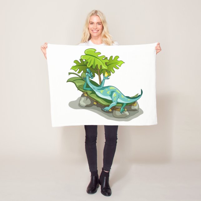 Illustration Of An Iguanodon Sunbathing. Fleece Blanket (In Situ)