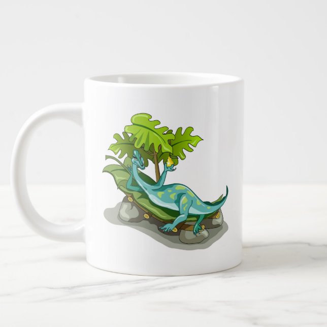 Illustration Of An Iguanodon Sunbathing. Large Coffee Mug (Left)