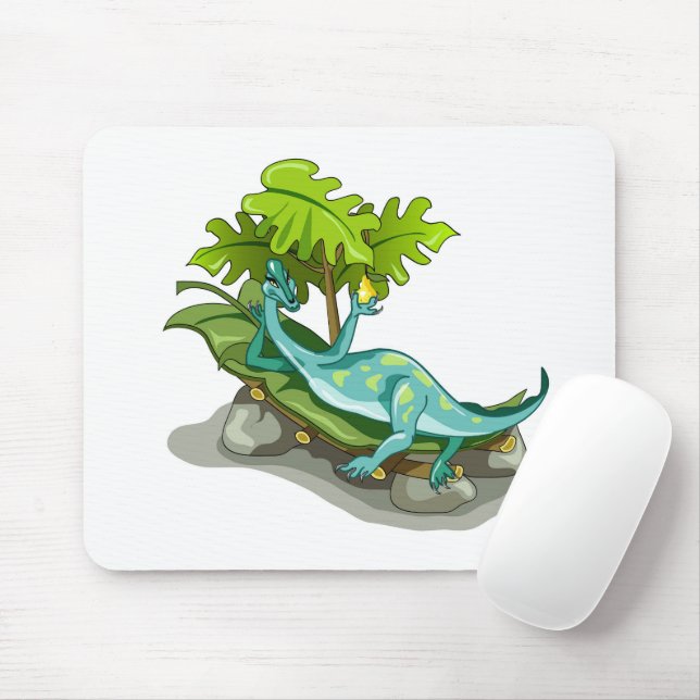 Illustration Of An Iguanodon Sunbathing. Mouse Mat (With Mouse)