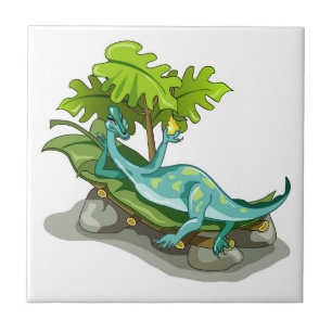 Illustration Of An Iguanodon Sunbathing. Tile