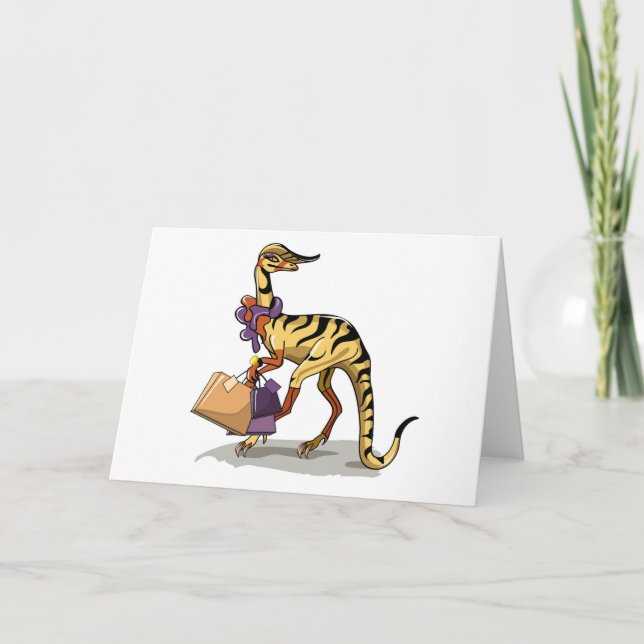 Illustration Of An Iguanodon With Shopping Bags. Card (Front)