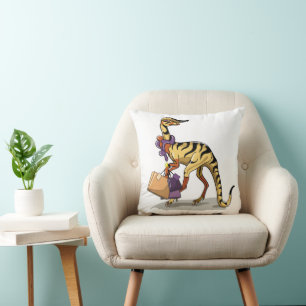 Illustration Of An Iguanodon With Shopping Bags. Cushion