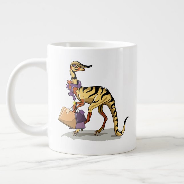 Illustration Of An Iguanodon With Shopping Bags. Large Coffee Mug (Left)