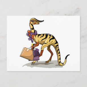 Illustration Of An Iguanodon With Shopping Bags. Postcard
