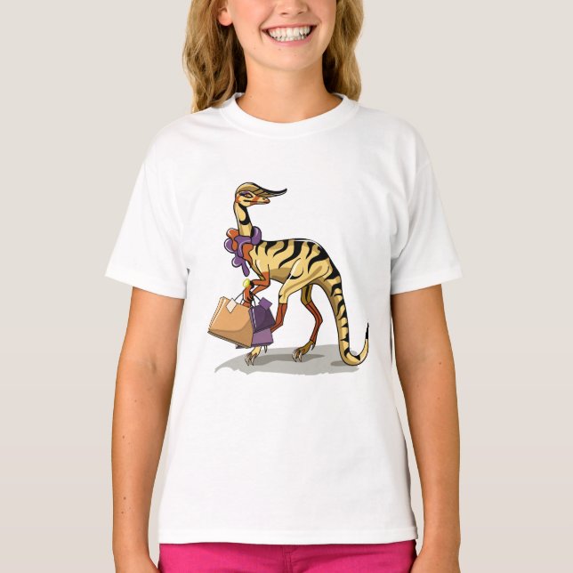 Illustration Of An Iguanodon With Shopping Bags. T-Shirt (Front)