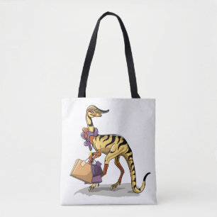 Illustration Of An Iguanodon With Shopping Bags. Tote Bag