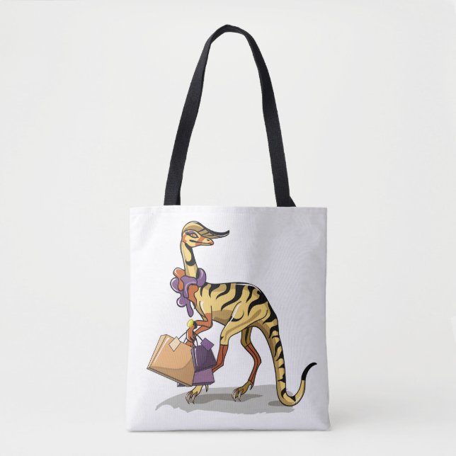 Illustration Of An Iguanodon With Shopping Bags. Tote Bag (Front)