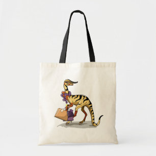 Illustration Of An Iguanodon With Shopping Bags. Tote Bag
