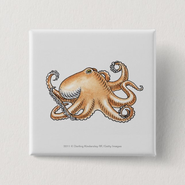Illustration of an octopus 15 cm square badge (Front)