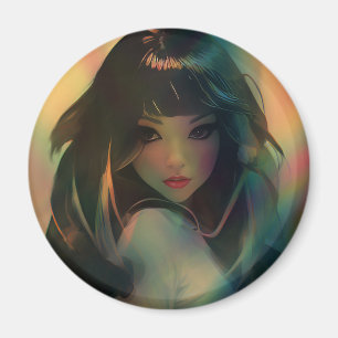 Illustration of Anime Style Girl in Rainbow Light Magnet