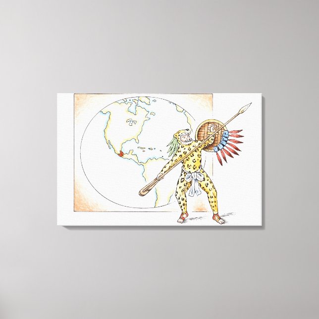 Illustration of Aztec Jaguar Warrior Canvas Print (Front)