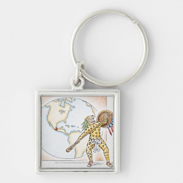 Illustration of Aztec Jaguar Warrior Key Ring (Front)
