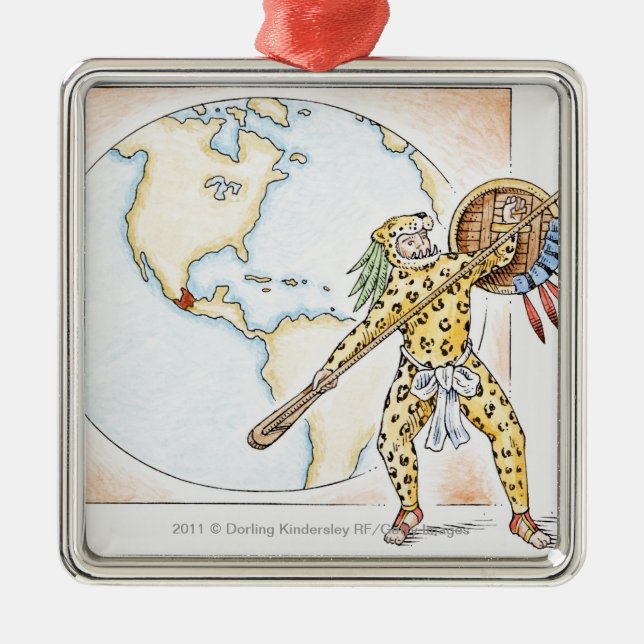 Illustration of Aztec Jaguar Warrior Metal Tree Decoration (Front)