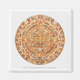 Illustration of Aztec sun stone Magnet