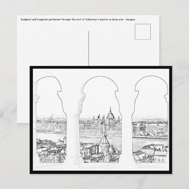 Illustration of Budapest and hungarian parliament Postcard (Front/Back)